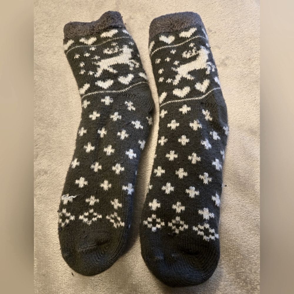 Fuzzy Fleece Reindeer Hearts Slipper/Socks